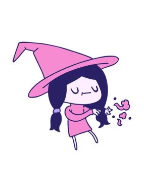 Tatlı Kawaii cadısının çizgi filminin animasyonunu durdur ve durdur.