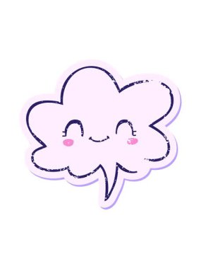 Tatlı karikatür suratının basınçlı canlandırması konuşma baloncuğu sıkıntılı eski çıkartma