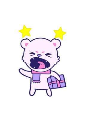 dönen yıldızlar kızgın çizgi film kutup ayısının Noel hediyeli animasyonu.