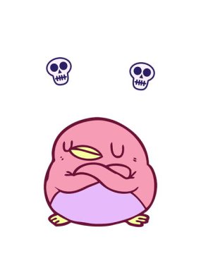 Çizgi film penguenlerinin parlak renkli çapraz kolları ve kafatası animasyonları.