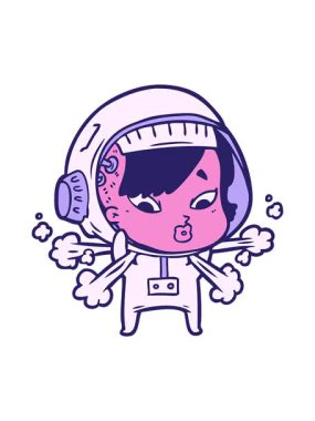 Çizgi film astronot kadın tasarımının animasyonunu salla ve durdur