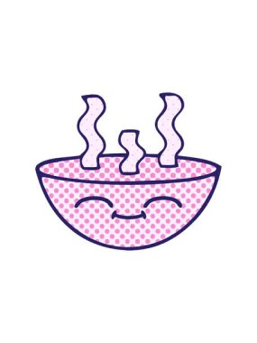 pressure popping animation of comic book style cartoon of a bowl of hot soup