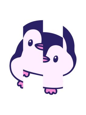 Tatlı bir noel pengueninin karikatürünü bölme hareketi