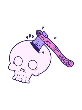 Kafatasında çizgi film baltasının hareketli animasyonu