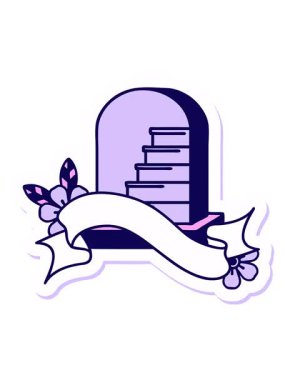 Mezar taşı pankartıyla dövme stili çıkartmasının neon ışık efektleri