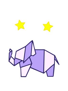 Japon katlanmış kağıt origami filinin dönen yıldızları.