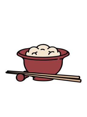 Japon pilavının hareketli animasyonu geleneksel yemek çubuklarıyla geleneksel kasede