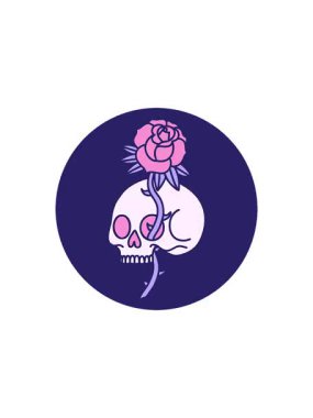 İkonik dövme, gotik bir kafatası ve gülün gösterişli satış animasyonu