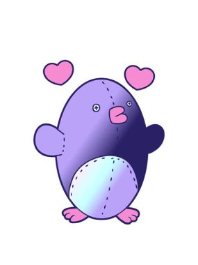 Doldurulmuş oyuncak penguen çizgi filminin dönen kalpleri.