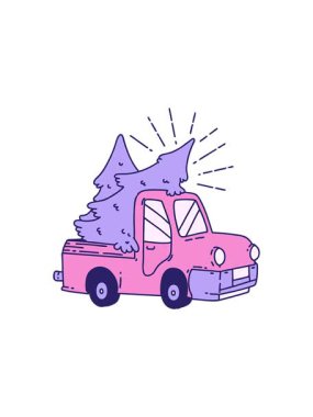 Ağaçları taşıyan geleneksel dövme kamyonunun canlandırmasının canlandırması.