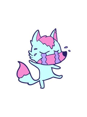 Küçük üzgün tilki çizgi film karakterinin hareketli animasyonu