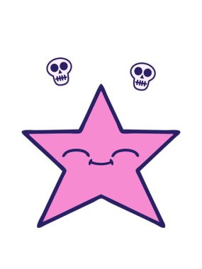 Altın yıldızın sevimli bir çizgi filminin kafatası animasyonu.