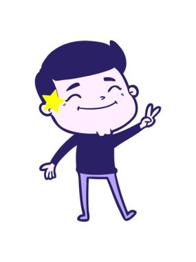 Parlayan yıldızlar mutlu çizgi film adamının animasyonunu etkiler.