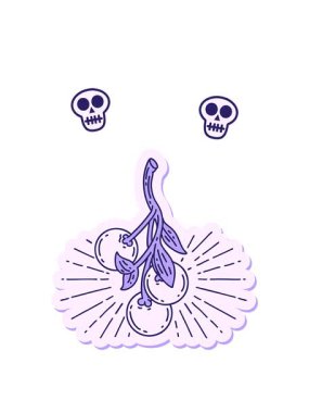 Bir dövme stili ökseotu meyvesinin kafatası animasyonu