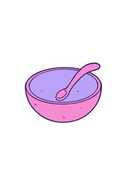 Çizgi film ahşap kâse ve kaşığın yatay titreşimli animasyonu