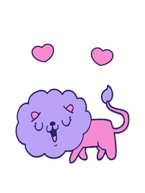 dönen kalpler sevimli çizgi film aslanının animasyonu