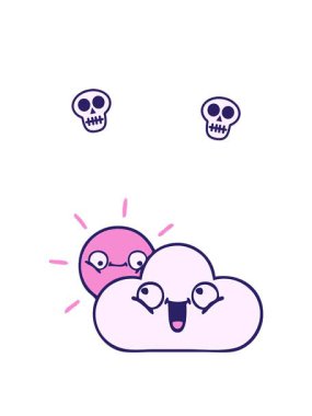 Gün ışığı ve bulutun sevimli çizgi filmlerinin dönen kafatası animasyonları