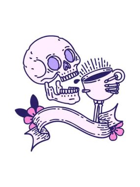 Kahve tasarımı içen bir kafatasının hareketli animasyonu