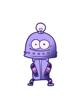 Ampul karikatür elementli mutlu karton robotun hareketli animasyonunu oynat