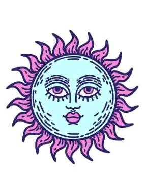 Dövmenin titreyen animasyonu geleneksel güneş stilinde, yüzlü.