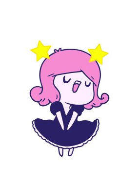 dönen yıldızların çizgi film canlandırması şarkı söyleyen tatlı bir kawai kızının çizimi