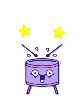 dönen yıldızlar, davul çalan sevimli bir çizgi filmin çıkartmasının animasyonu.