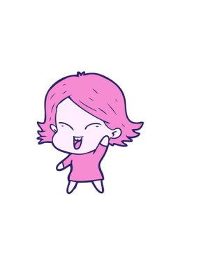 Mutlu çizgi film kızı çiziminin yatay titreşimli animasyonu