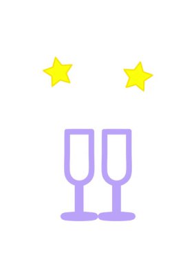 Şampanya kadehlerinin dönen yıldız animasyonu sembol simgesi