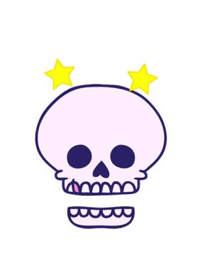 dönen yıldızlar el çizimi bir kafatası karalaması