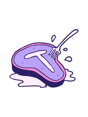 Çizgi filmin hareketli animasyonu. Biftek ve çatal.