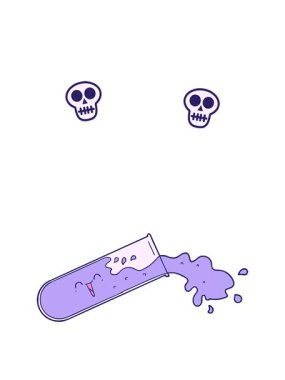 Çizgi film test tüpü kazasının kafatası animasyonu