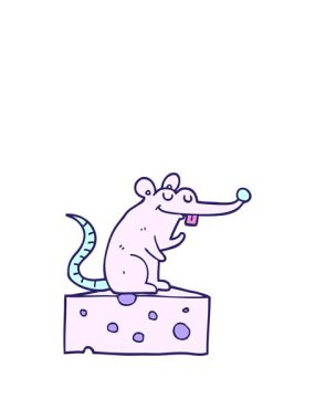 Çizgi film faresinin peynirin üzerinde oturuşunun animasyonunu genişletiyor.