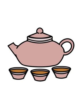 Japon çaydanlığının fincanlı hareketli animasyonu