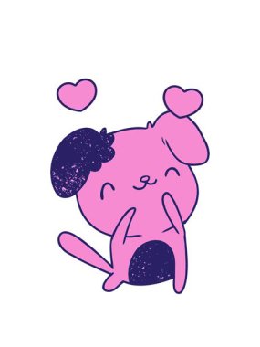 Tatlı bir köpeğin dokulu çizgi film çizimi kawaii 'nin dönen kalp animasyonu.