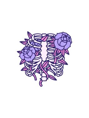 Bir göğüs kafesi ve çiçeğin ikonik dövme görüntüsünün yıldız patlaması etkisi animasyonu