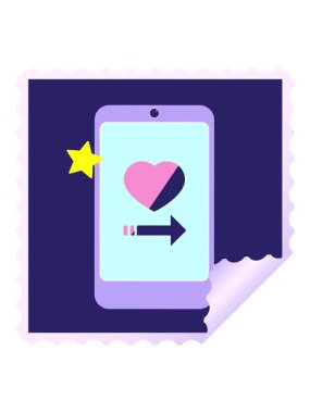 Parıldayan yıldızlar cep telefonu grafik kare etiket damgası üzerinde flört uygulamasının canlandırmasını etkiler