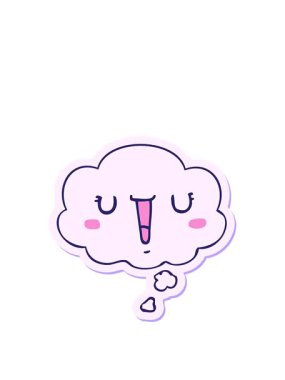 Mutlu bir çizgi film suratının animasyonunu basılı bir çıkartma gibi düşünce baloncuğuyla genişletiyorum.