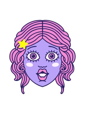 Parıldayan yıldızlar, kadın yüzünün ikonik dövme şeklinin animasyonunu etkiler.