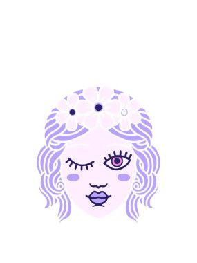 Dövme stili imajını genişleterek bir bakirenin yüzü göz kırpıyor.