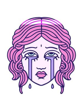 Dövmenin animasyonunu geleneksel kadın yüzü ağlamasıyla canlandırın.