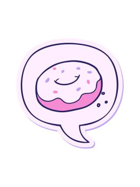 Dikkat çekici çizgi film donutları üzerinde konuşma kabarcığı etiketi olan.