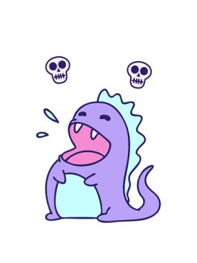 Neşeli bir dinozorun çizgi filminin dönen kafatası animasyonu