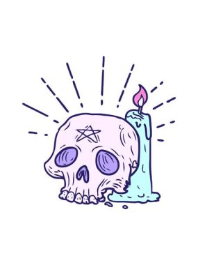 Geleneksel dövme stili, ürkütücü kafatası ve mumun hareketli canlandırması