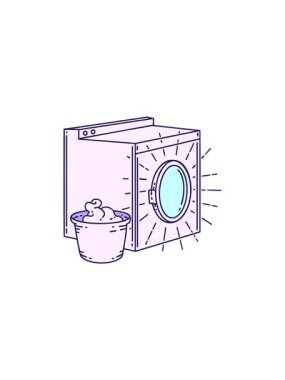 Geleneksel dövme stili çamaşır makinesinin tanıtımının satış animasyonu