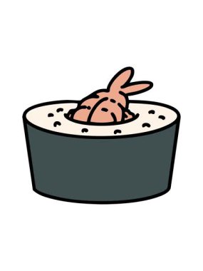 Geleneksel Japon suşisinin karidesle sarılmış basınçlı animasyonu.