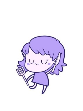 Bıçak ve çatalla mutlu elf kızı animasyonu sergiliyor.