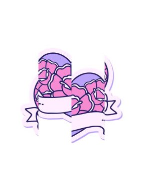 Dövmenin hareketli animasyonu geleneksel bir kalp ve çiçek pankartıyla