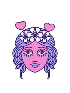 dönen kalpler çiçeklerden taçlı yüz animasyonu