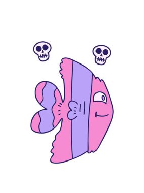 el çizimi tuhaf çizgi film balıklarının kafatası animasyonları