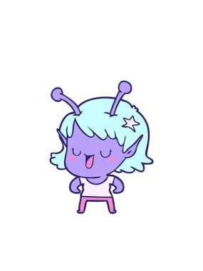 Mutlu uzaylı kız çizgi film tasarımının yanıp sönen radyal çizgileri.